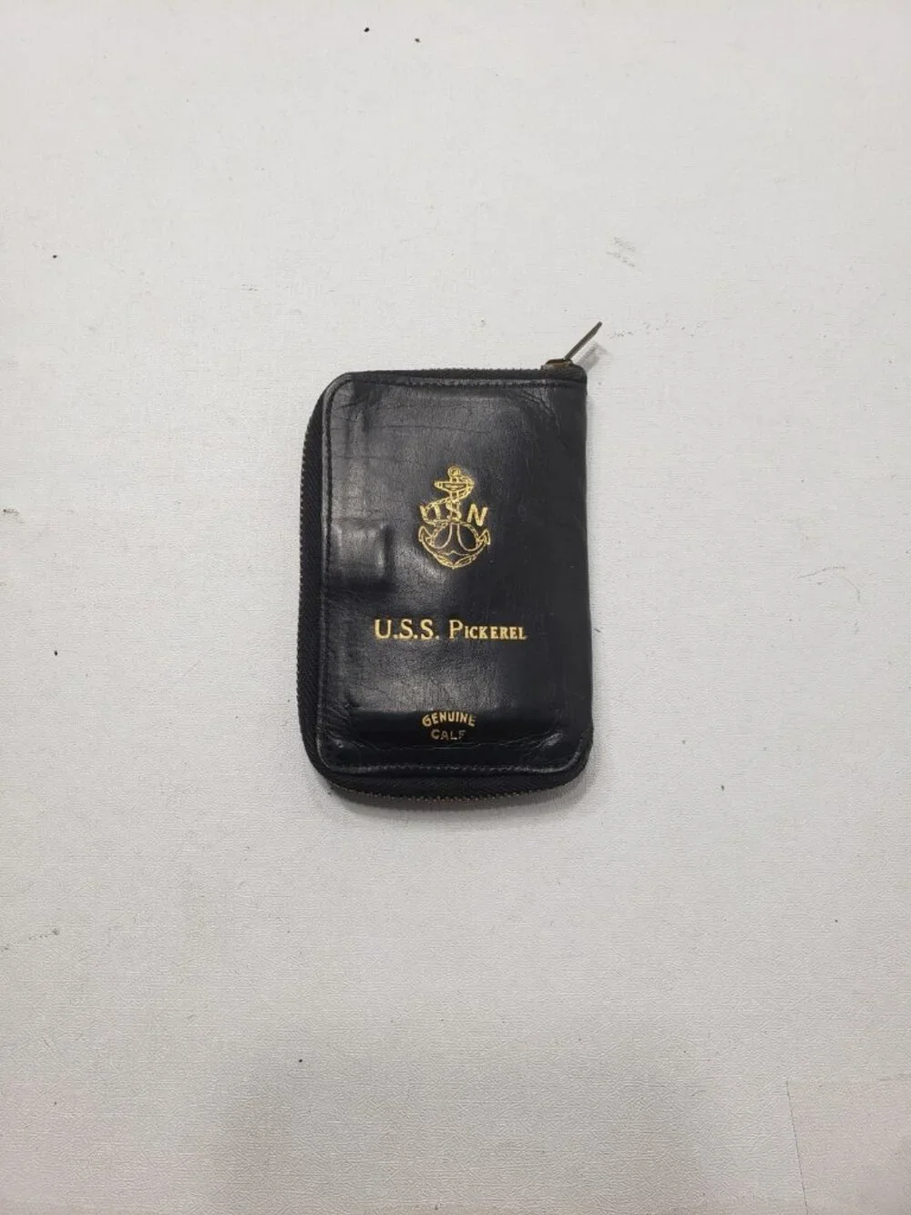 Vintage USS Pickerel US Navy Submarine Genuine Calf Leather Wallet USN
